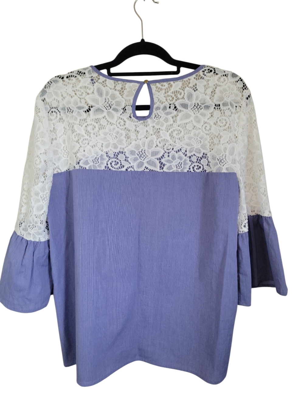 Marc New York XL Blue Cotton Lace Yoke Bell Sleeve Boho Peasant Blouse Top - Picture 9 of 11